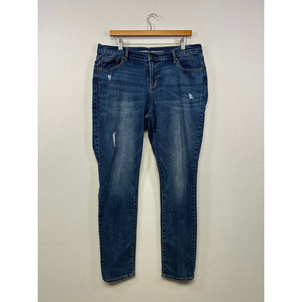 Old Navy Curvy Profile Womens 14 Long Dark Wash Distressed Skinny Jeans